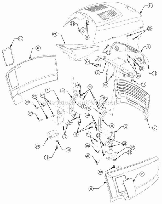 Hood & Grille Diagram and Parts List for 1529 13A-261H100 Cub Cadet Lawn Tractor